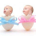 To babyer kigger op fra hver deres æggeskal